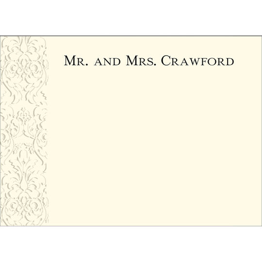 Triple Thick Embossed Damask Flat Note Cards - Raised Ink